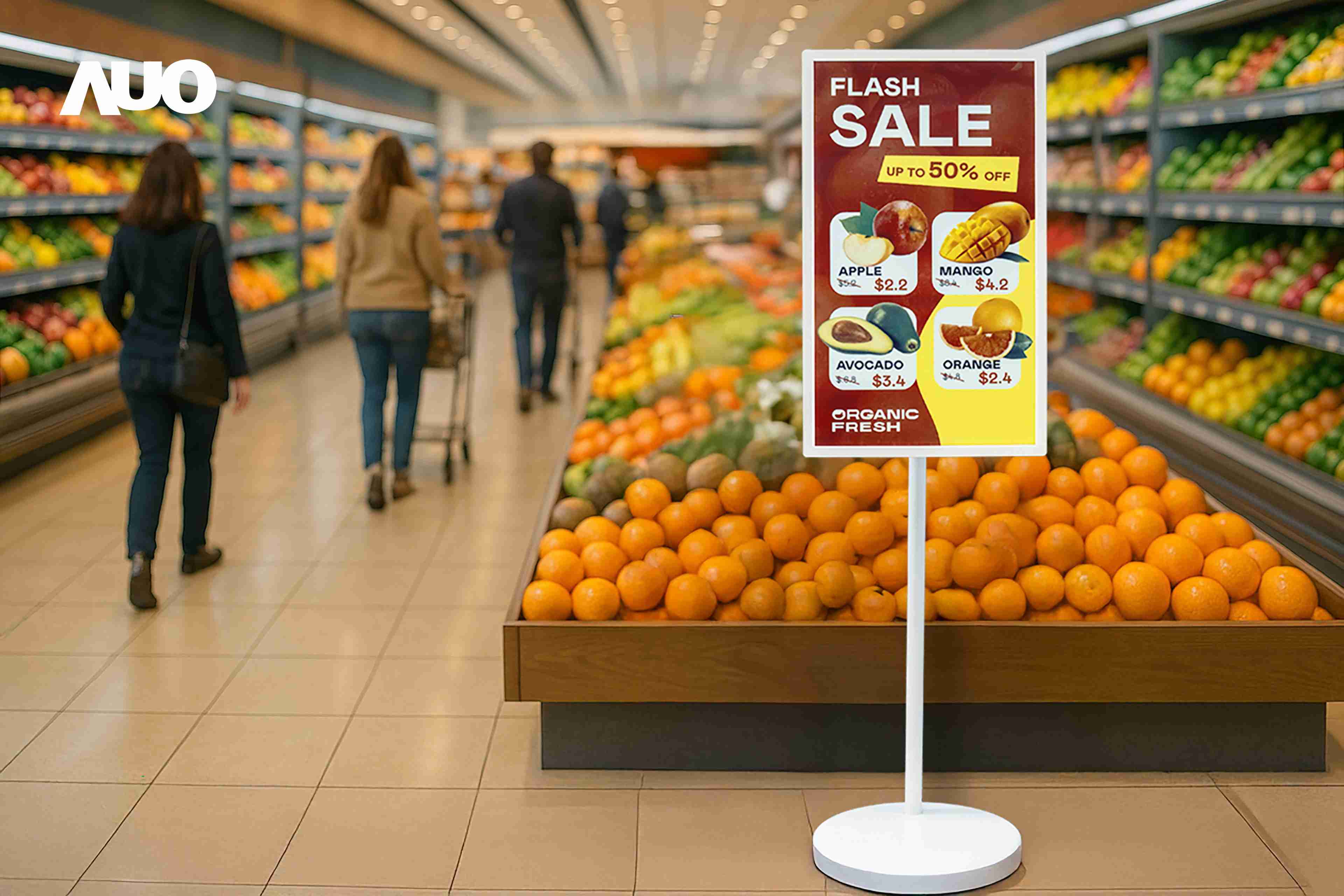 达擎首亮相低功耗、、全彩的〝aecoPost电子纸解决方案〞，，，仅在更新画面时需要微量的电力驱动，，，，无需布建电线的便捷设计，，，，使其可灵活应用、、、随意置放，，，，并可透过云端或行动装置app，，轻松管理及排程广告内容，，晋升店头营销利器。。。